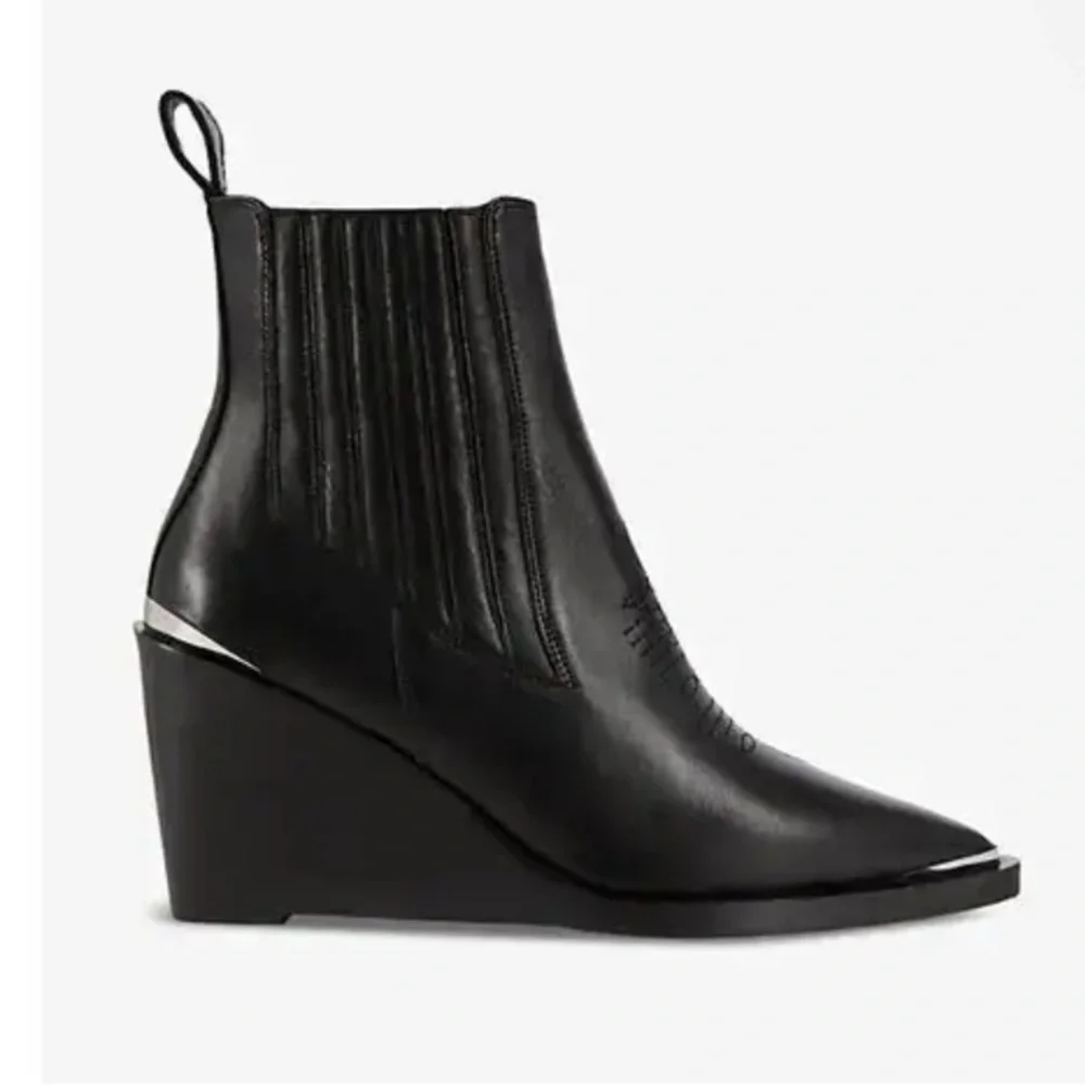 THE KOOPLES Wedge-Heel Leather Ankle Boots Black shoes booties 41 10